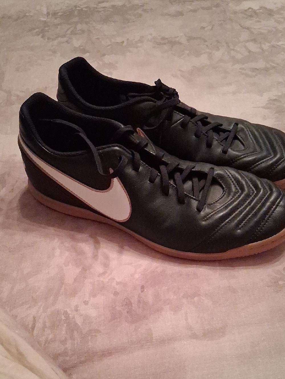 Nike Black and White Indoor Soccer Sneakers with Gum Sole